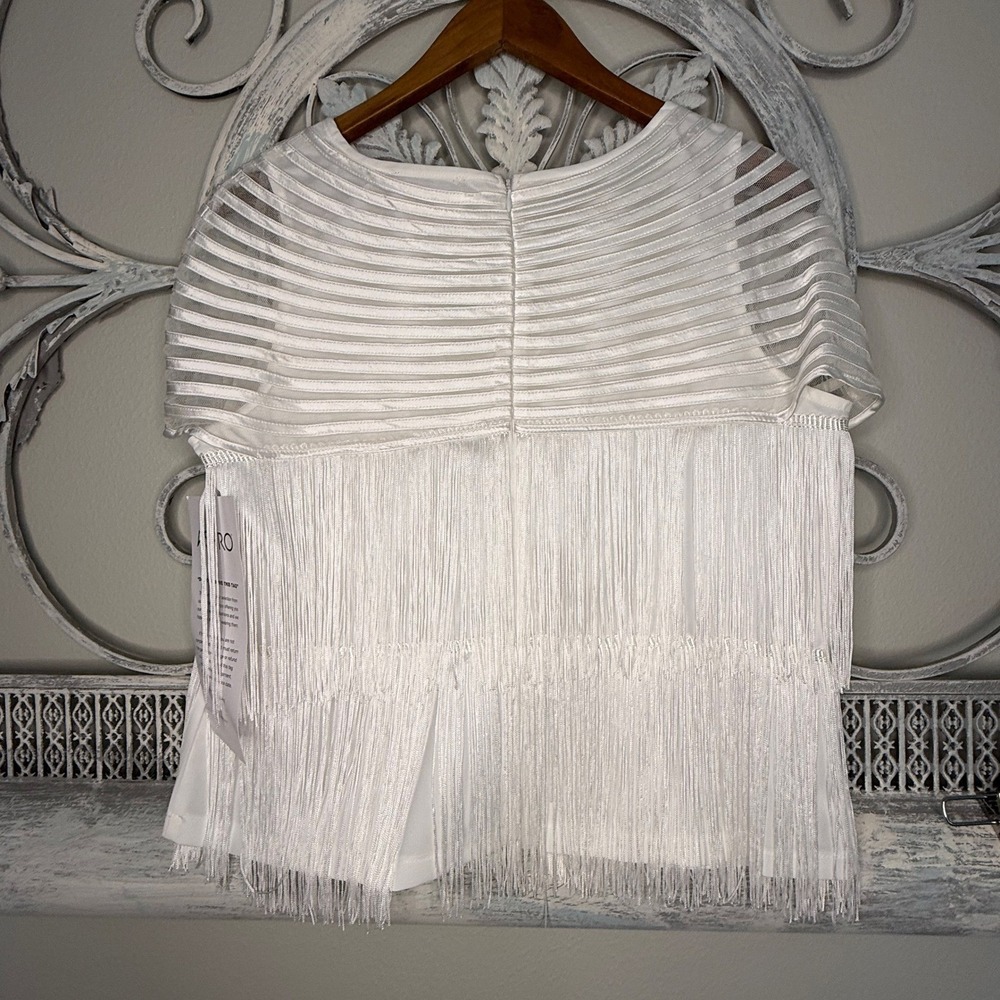 Ashro White Fringe 2 Piece Pant Set Mesh Top Wide Leg Pants Style Womens Size M - Picture 13 of 16